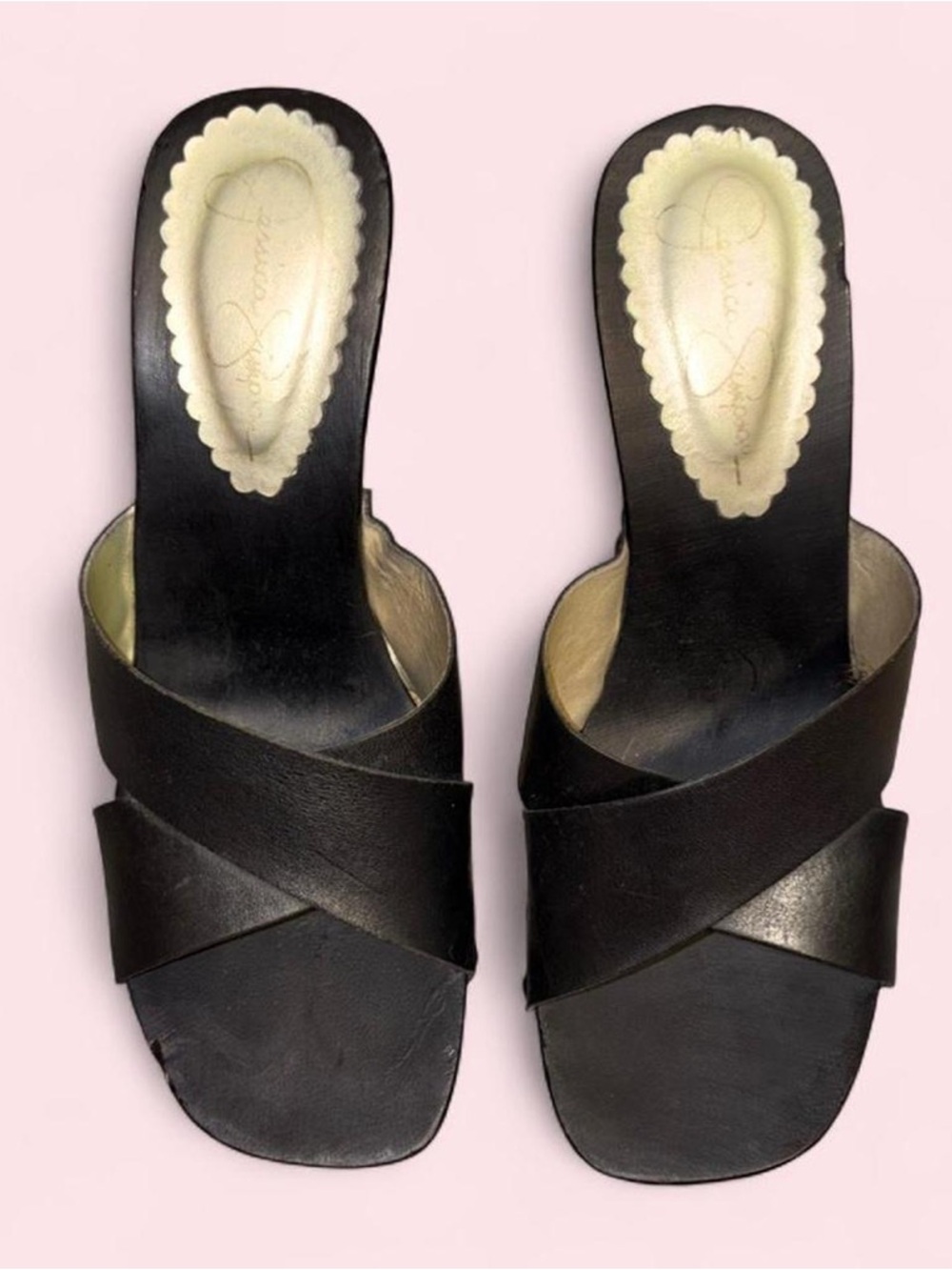 Jessica Simpson Black Leather Strap Heels
